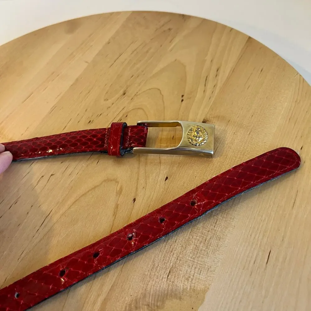 Anne Klein Vintage Red Genuine Snake Skin Leather Golden Buckle Belt One Size